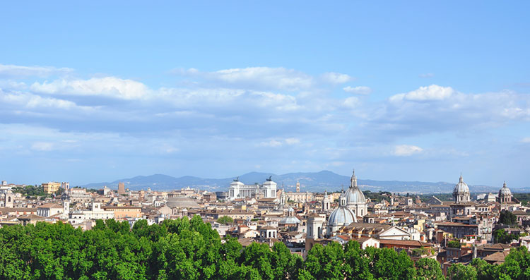 Iconic cityscape of Rome, Italy as seen from Castel Sant'Angelo.