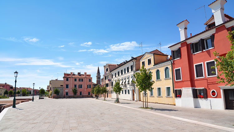Plaza in the quiet little Venetian town of Malamocco.