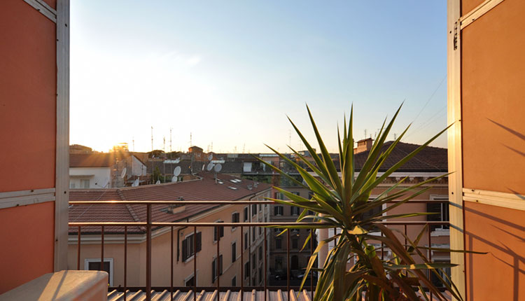 Sunrise view of the city from a hotel in Rome, Italy.