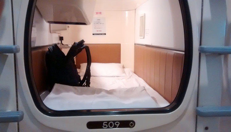 Capsule Value Kanda budget capsule hotel in Tokyo, Japan.