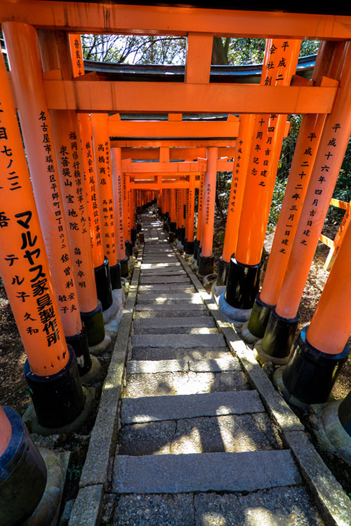 Red torii gates at Fushimi Inari-taisha shrine.