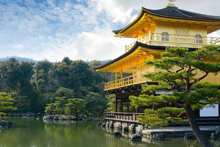 Historic Golden Temple and Mirror Pond, Japan's most popular Zen Buddhist temple.