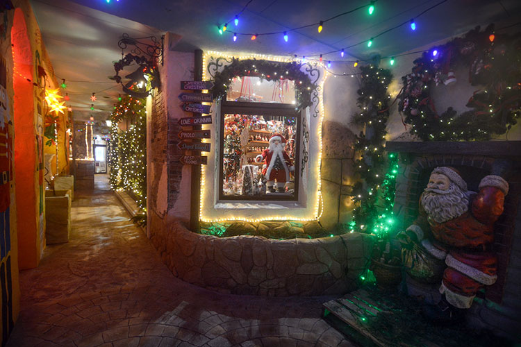 Christmas decorations in Distortion Seaside Building at American Village.