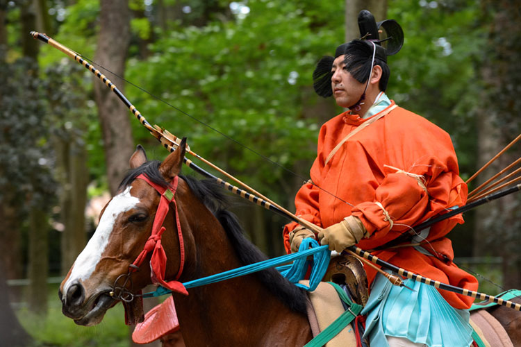 Yabusame archer wearing 12th century hunting outfit.