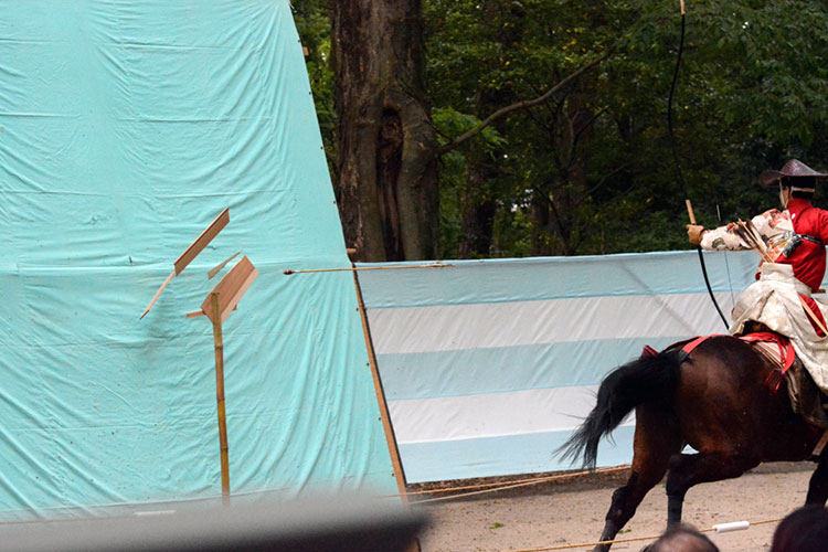 Shattered archery target at the Yabusame Shinji event in Kyoto.
