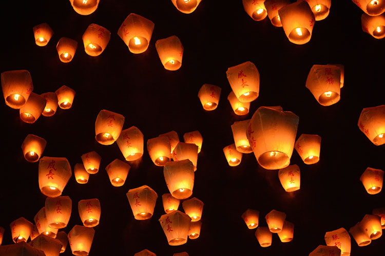 Night sky aglow with lights at the Sky Lantern Festival in Pingxi.