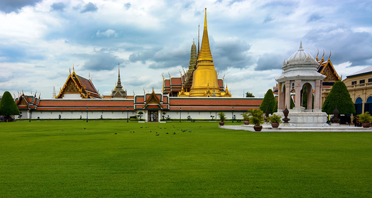 Panoramic view of the grounds at the Grand Palace in Bangkok.