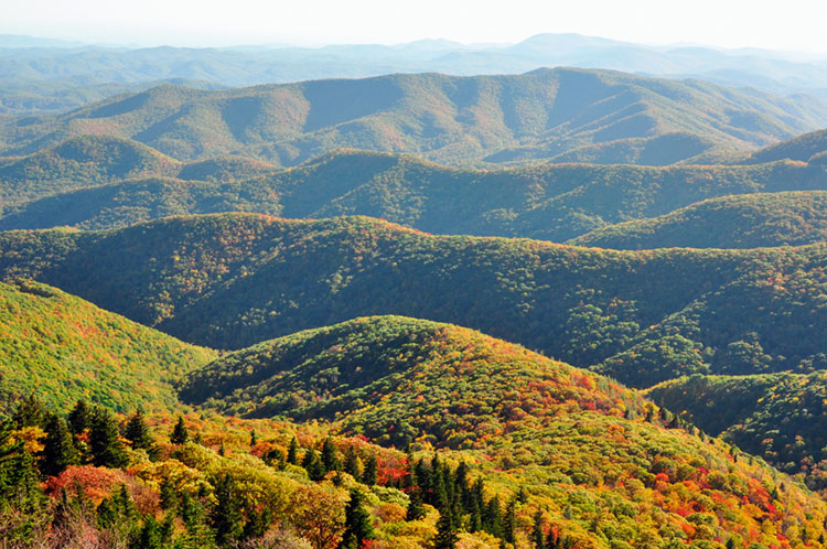 View of Appalachian fall colors from the pedestrian overlook at Devil's Courthouse.