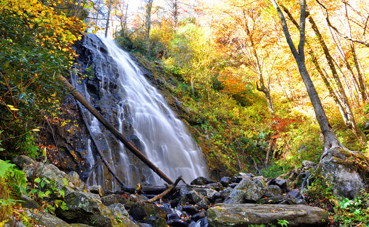 Autumn view of Crabtree Falls in Marion, NC.