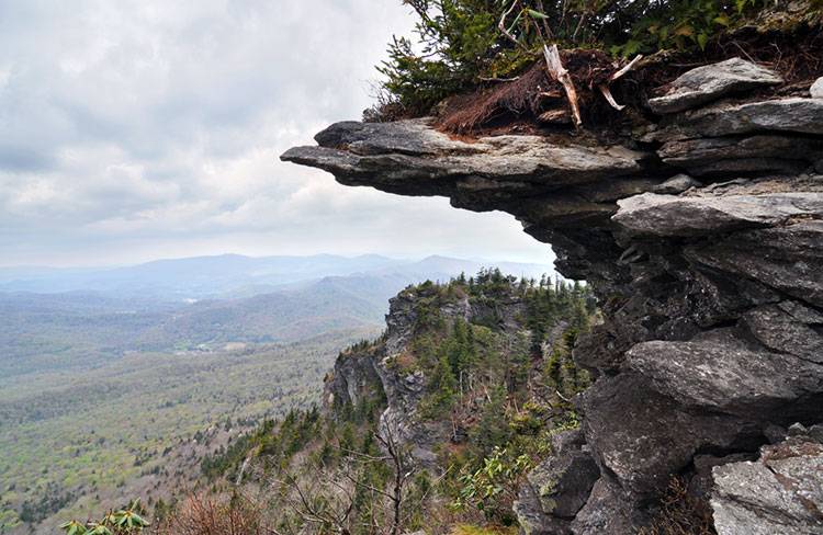 Rugged high mountain rock shelf jutting out from Grandfather Mountain.